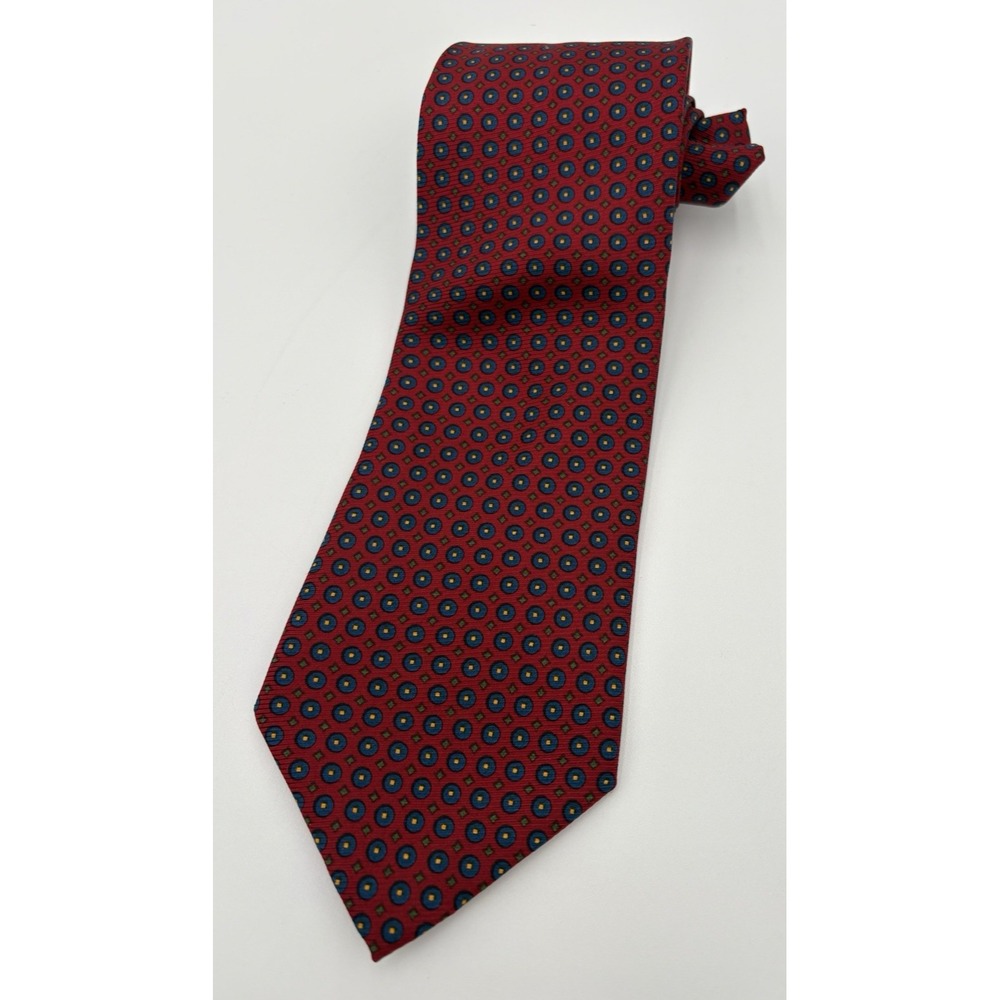 RALPH LAUREN Tie Mens 100% Silk Luxury Circles Maroon Blue USA GUC